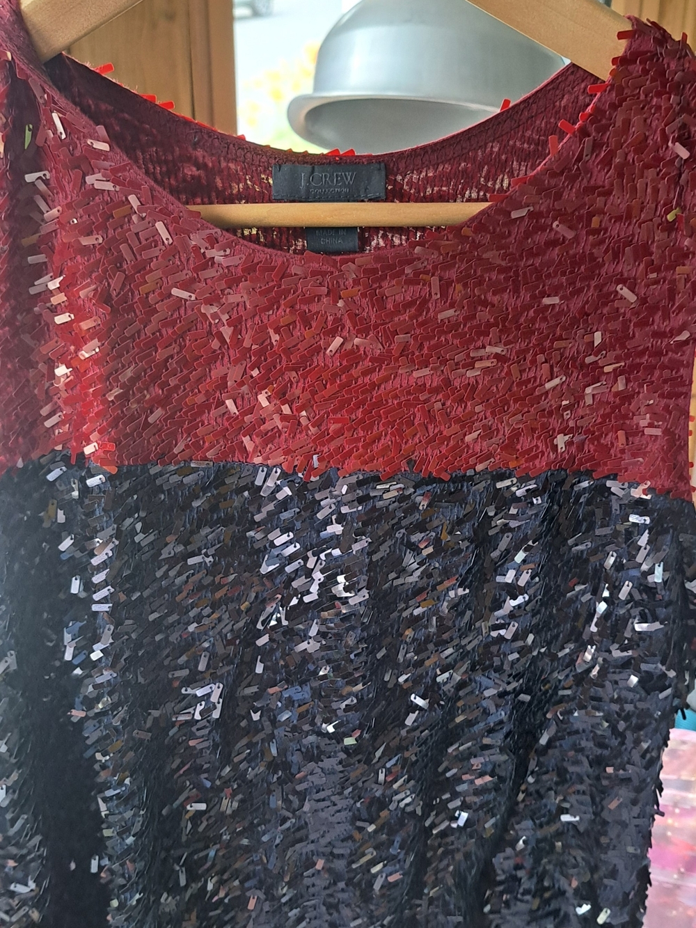 J. Crew Burgundy Sequin-Trim Knit Top